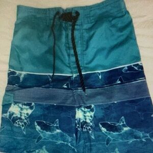 Kids Swim Trunks with Shark Print - Blue